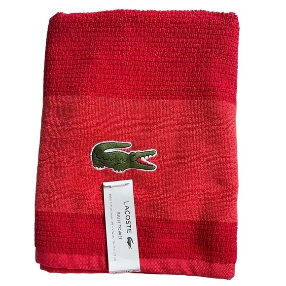 LACOSTE Bath Towel Red 100% Cotton 30”X 52” Large Crocodile NWT - Picture 1 of 8